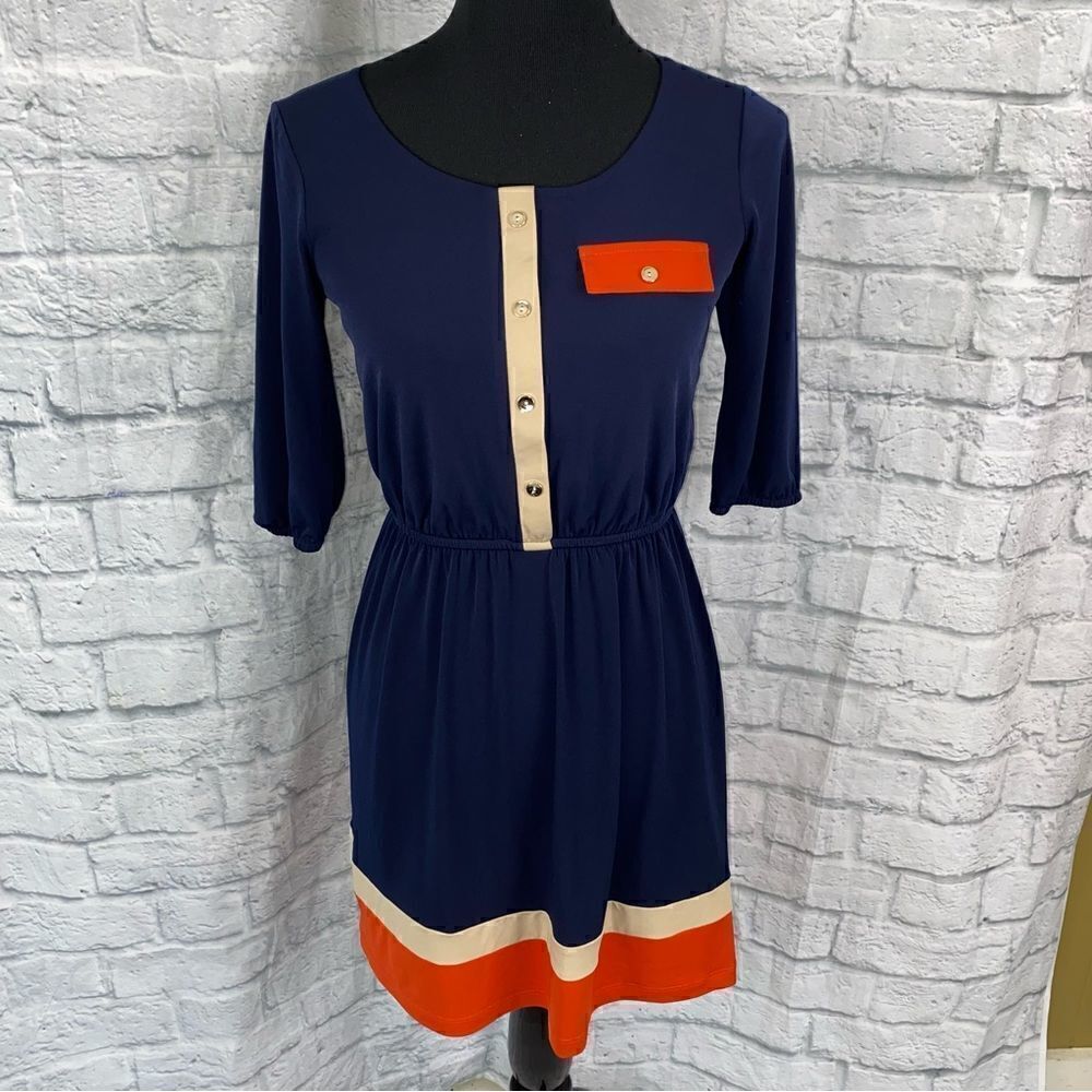 Sweet storm 3/4 sleeve elastic waist color block dress size small